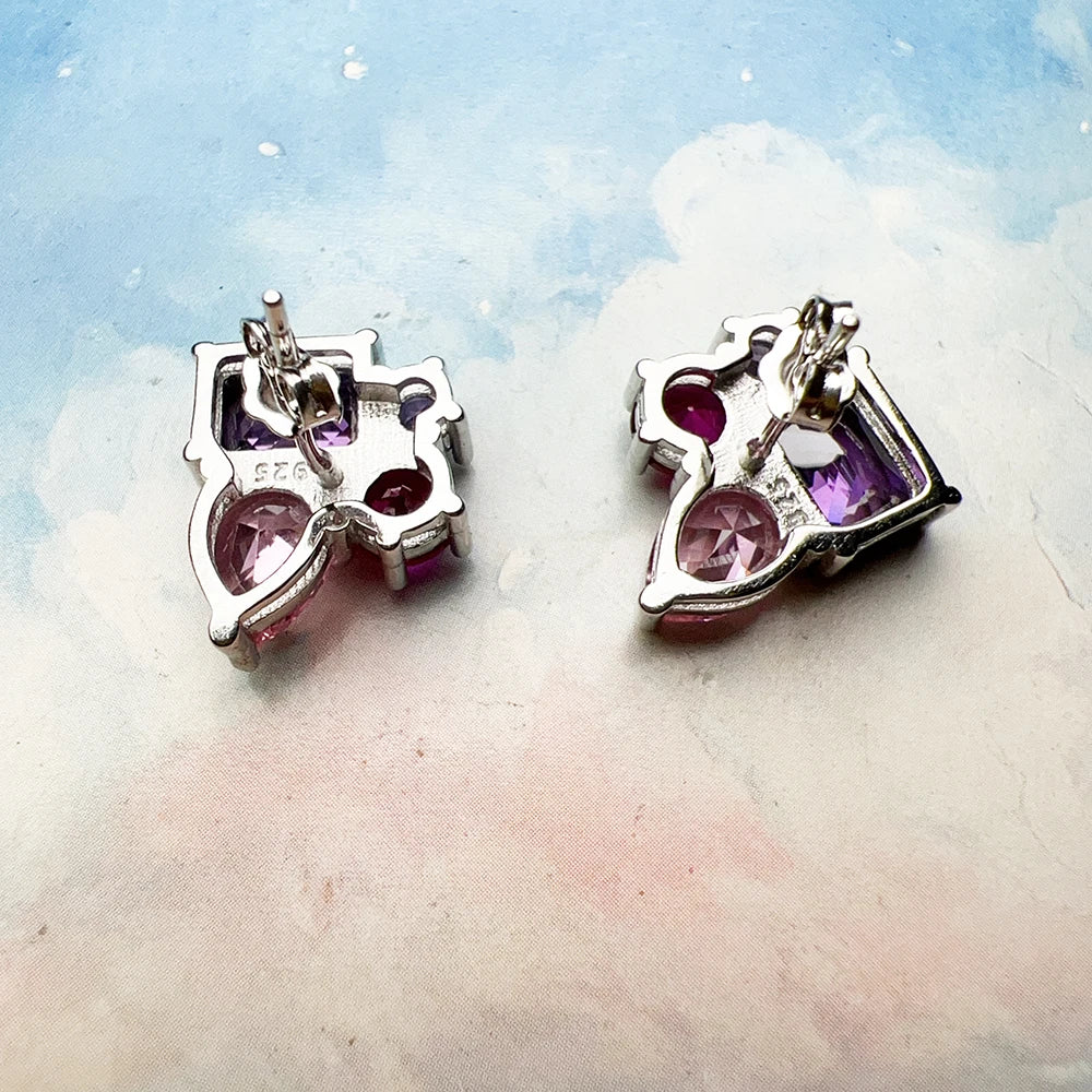 Pink and Violet Ear Stud Earrings