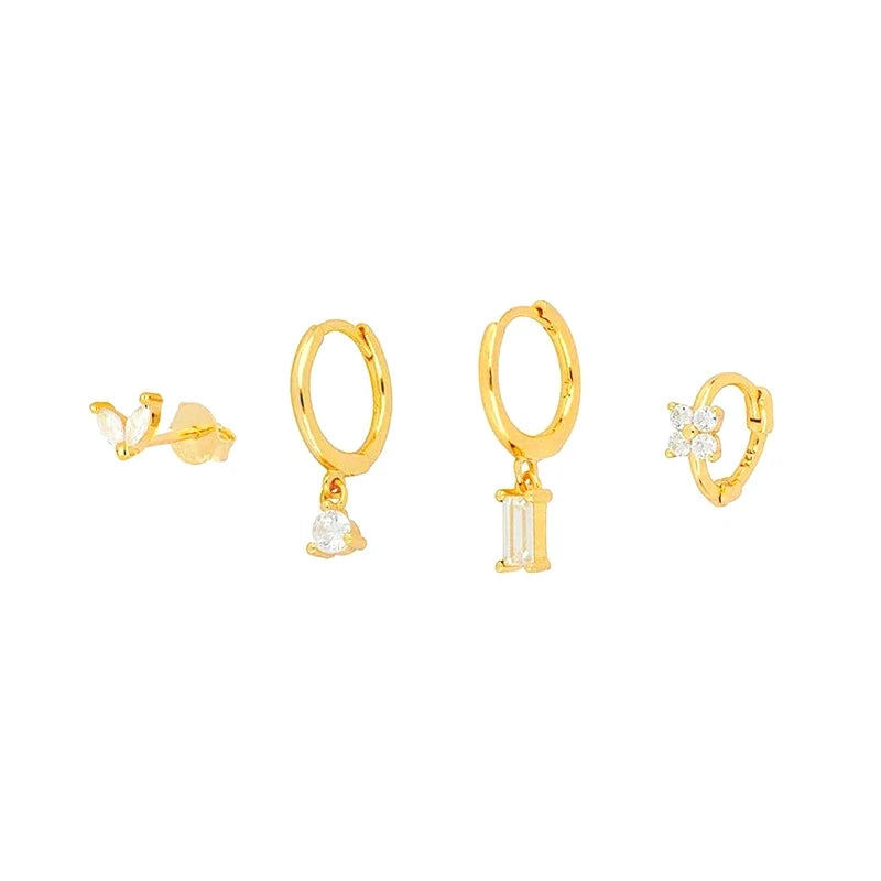 S925 Zircon 4pcs Earrings