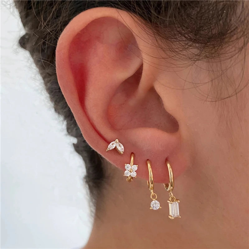 S925 Zircon 4pcs Earrings