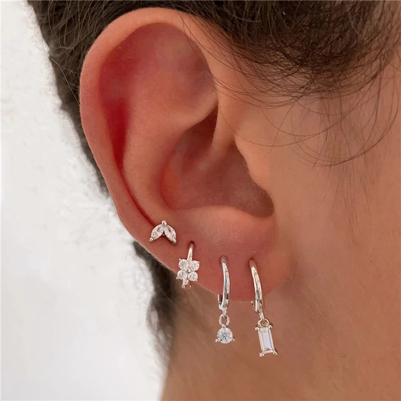 S925 Zircon 4pcs Earrings