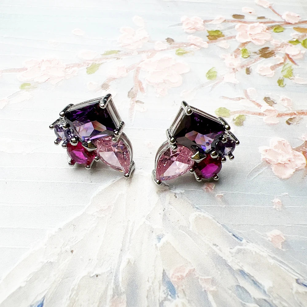 Pink and Violet Ear Stud Earrings