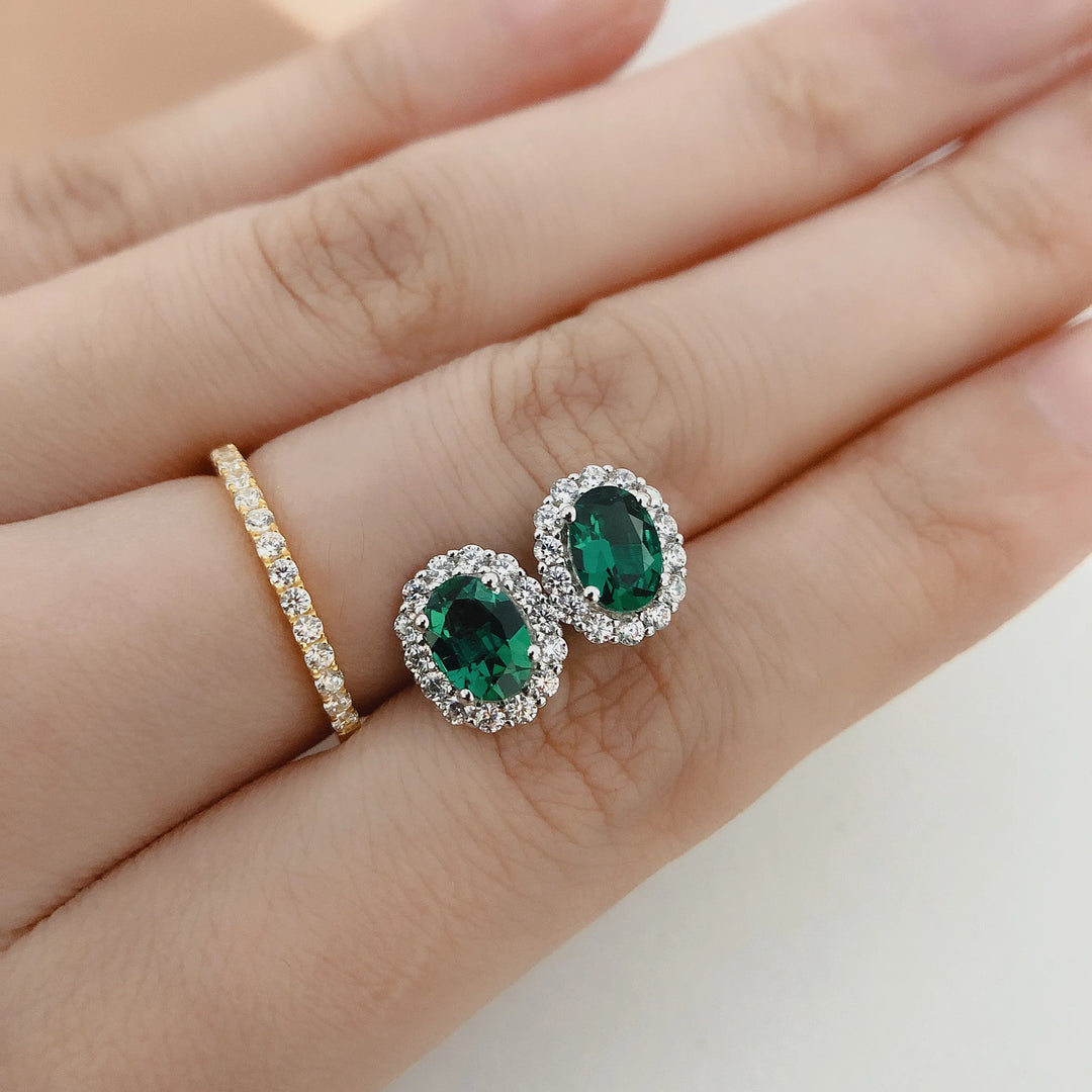 Emerald Stud Earrings 18K Gold