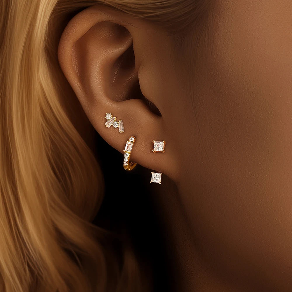 Hoop Stud Zircon Set Earrings