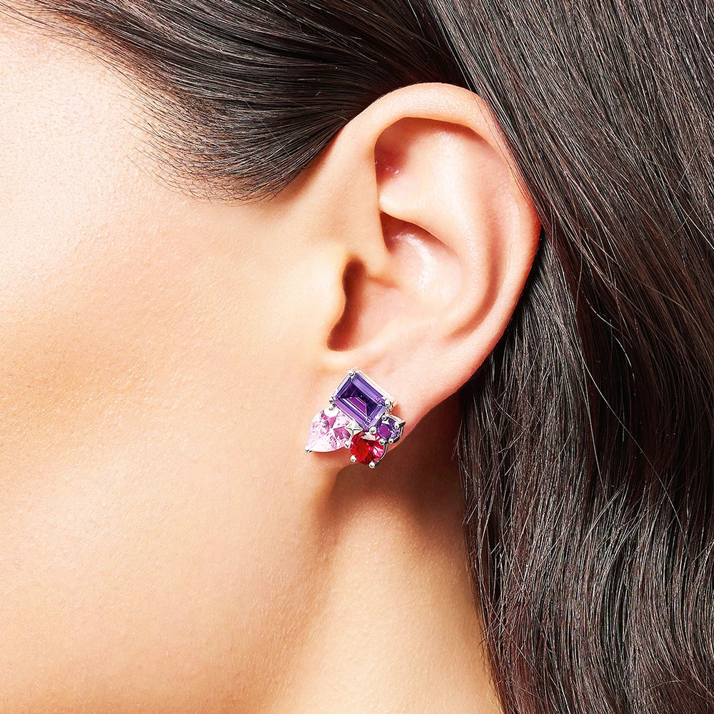 Pink and Violet Ear Stud Earrings