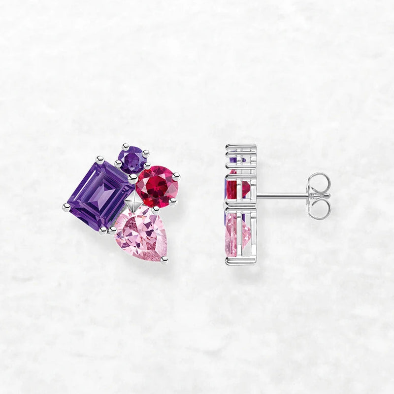 Pink and Violet Ear Stud Earrings